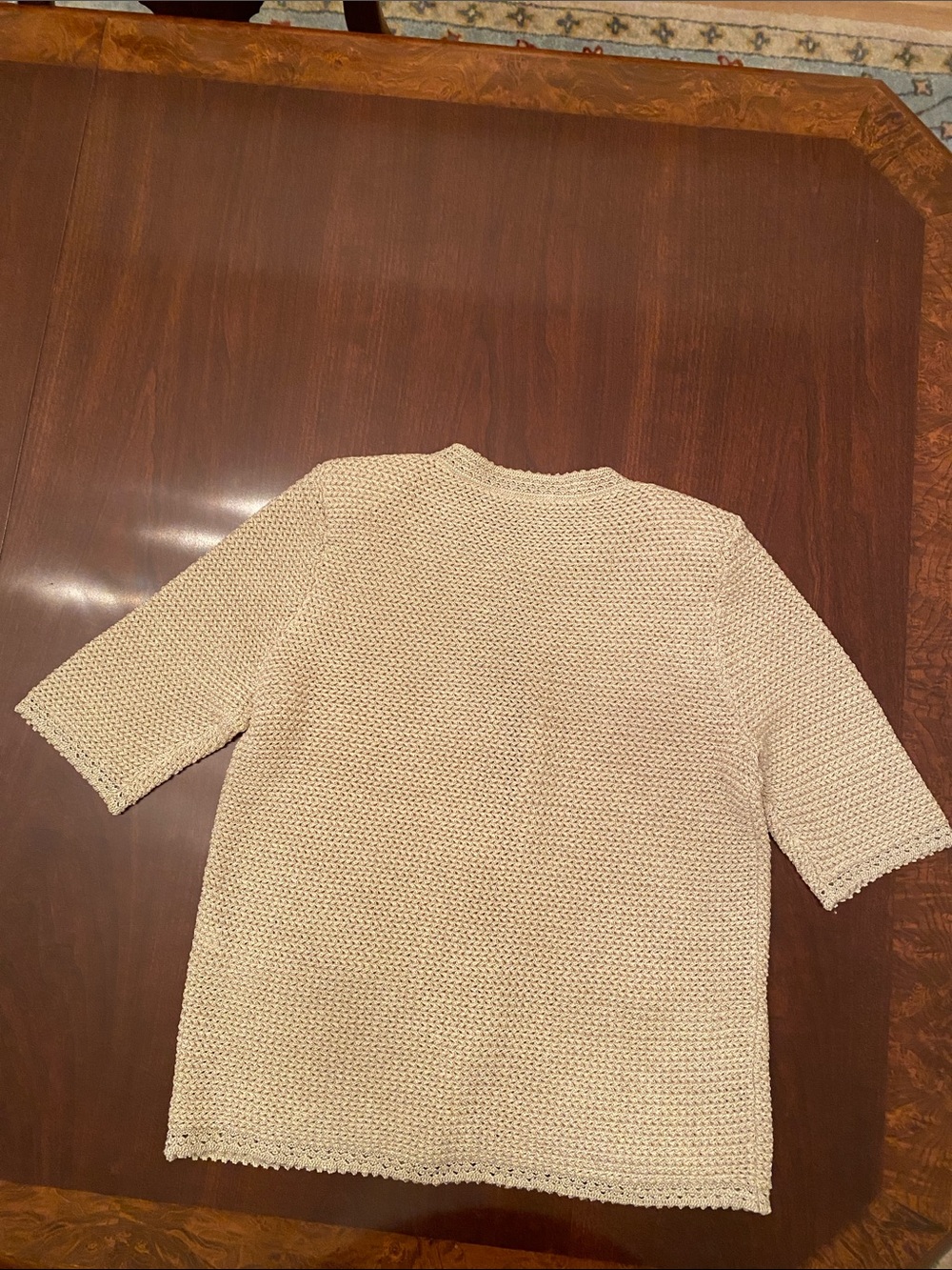Chico’s Beige Button-Front Short Sleeve Sweater • Gold Buttons • Size 0 - Picture 5 of 9